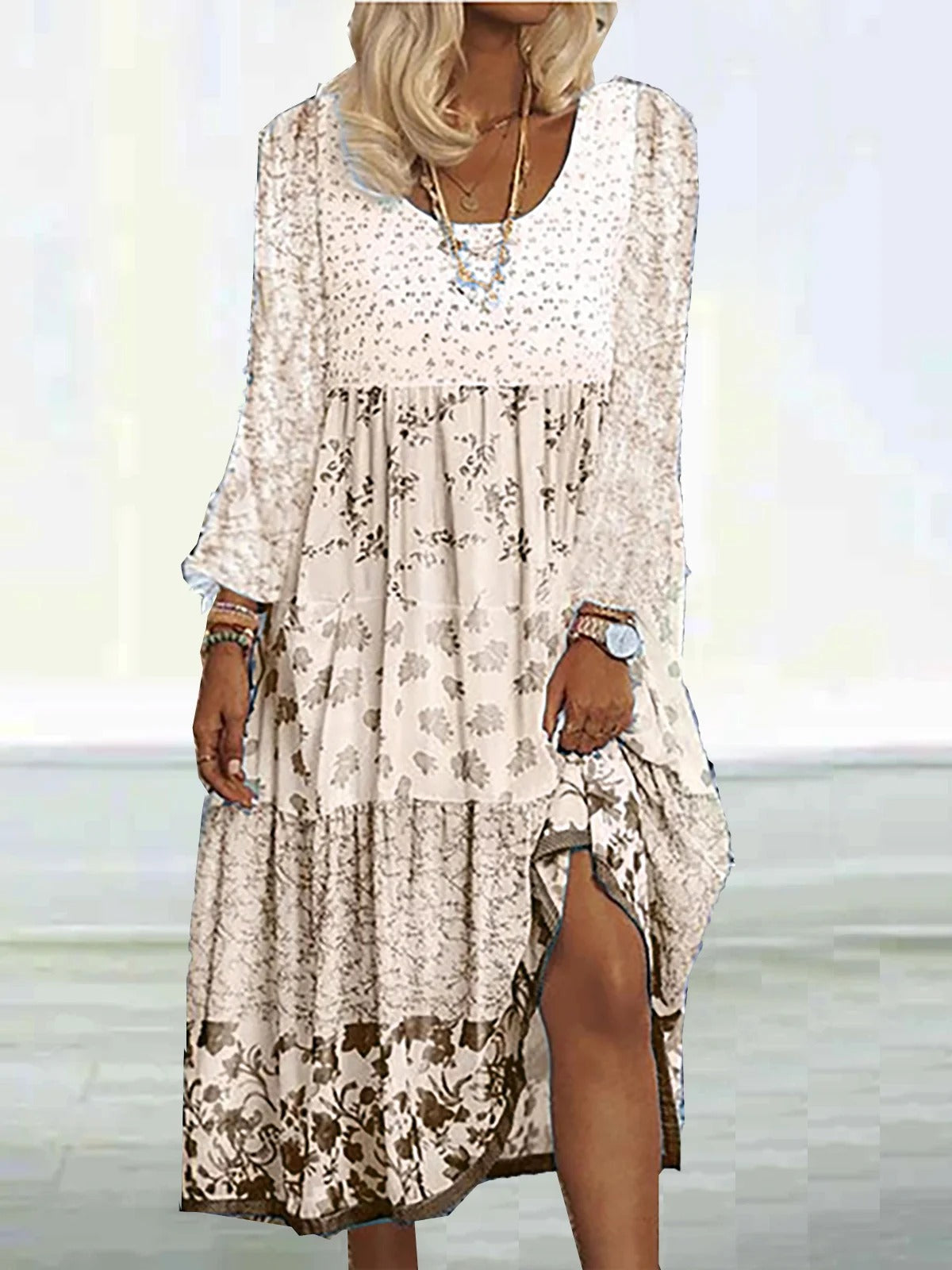Robe bohème pour femmes avec col en O et motif floral - Gisela