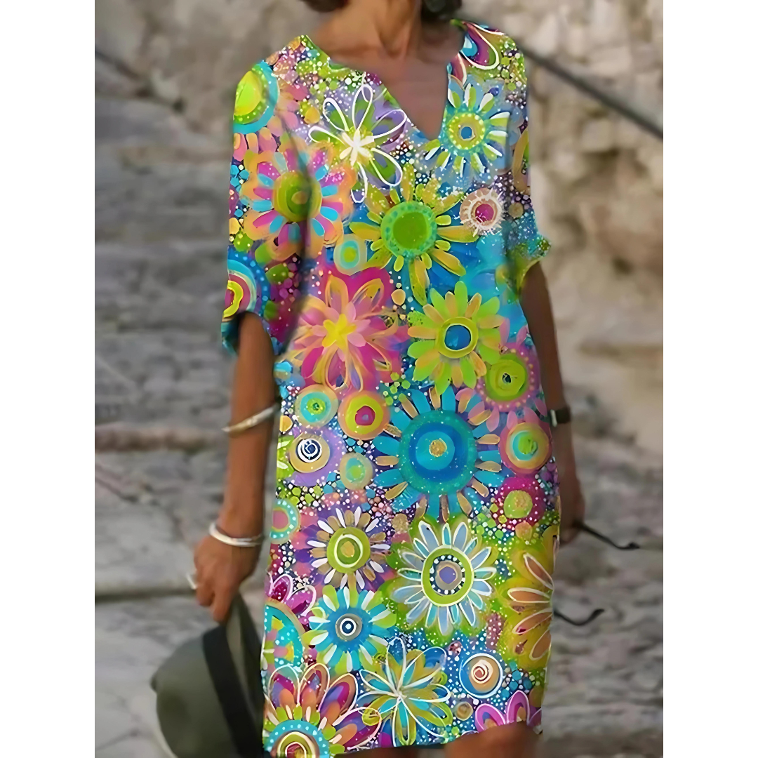 Robe à col en V avec imprimé floral - Jelissa