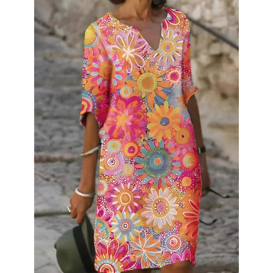Robe à col en V avec imprimé floral - Jelissa
