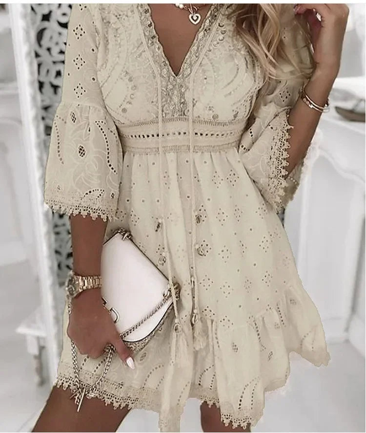 Naiara – Robe d'été bohème légère avec broderie et manches évasées