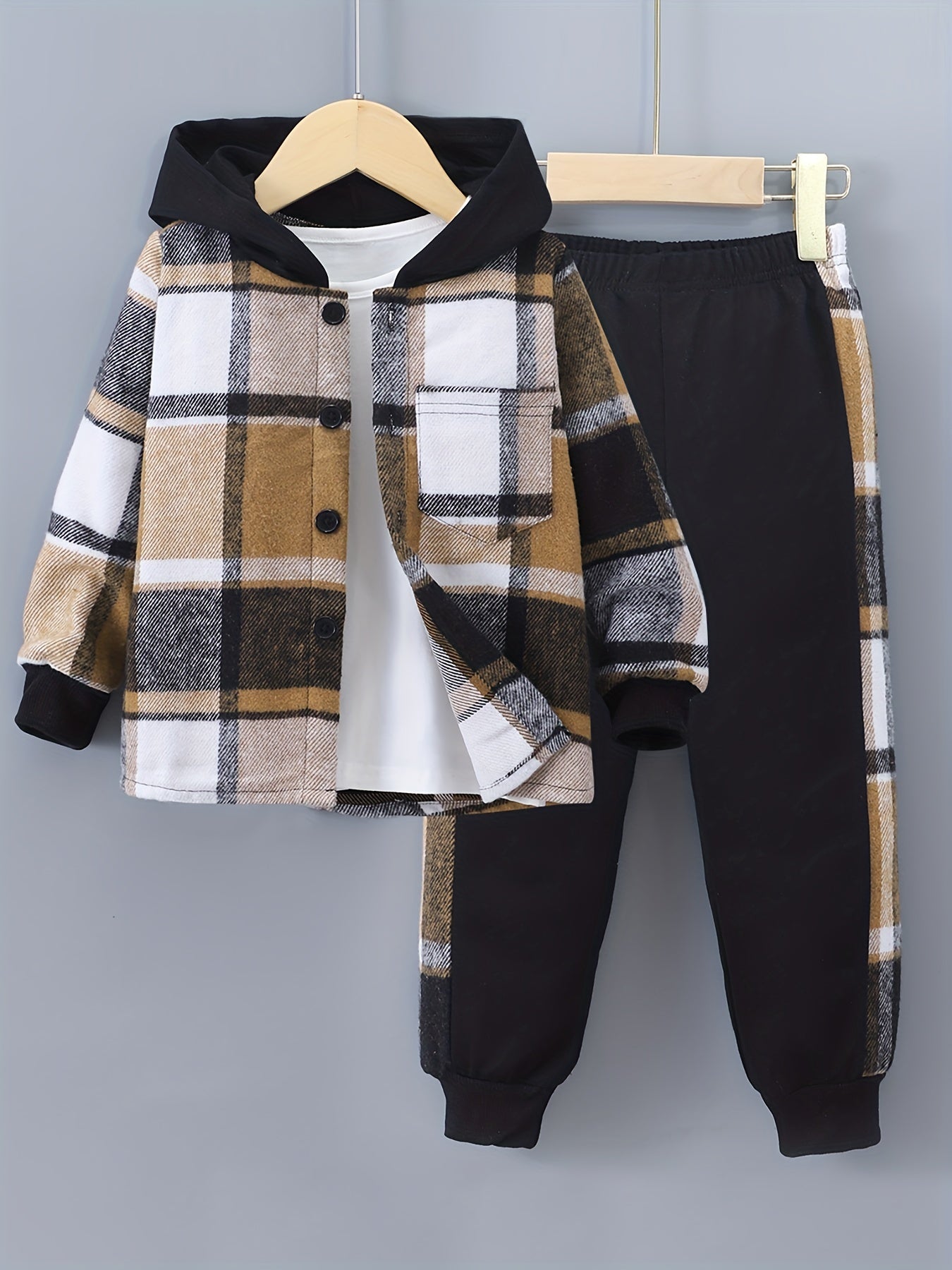 2-Piece Boys' Checked Hoodie & Tracksuit Bottoms with Long Sleeves - Filipe