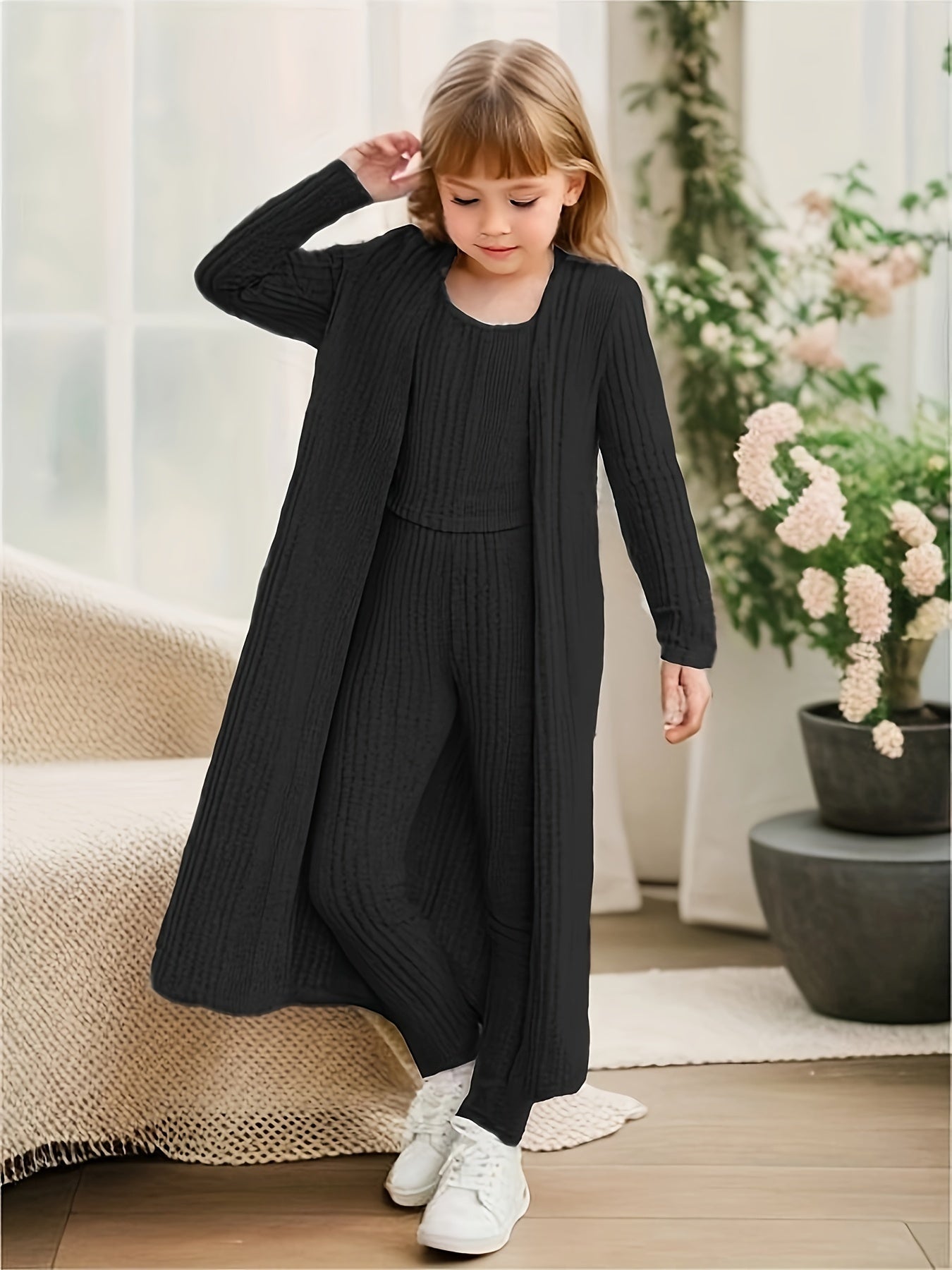 3-Piece Stretchy Knitted Cardigan + Top + Leggings - Charmaine