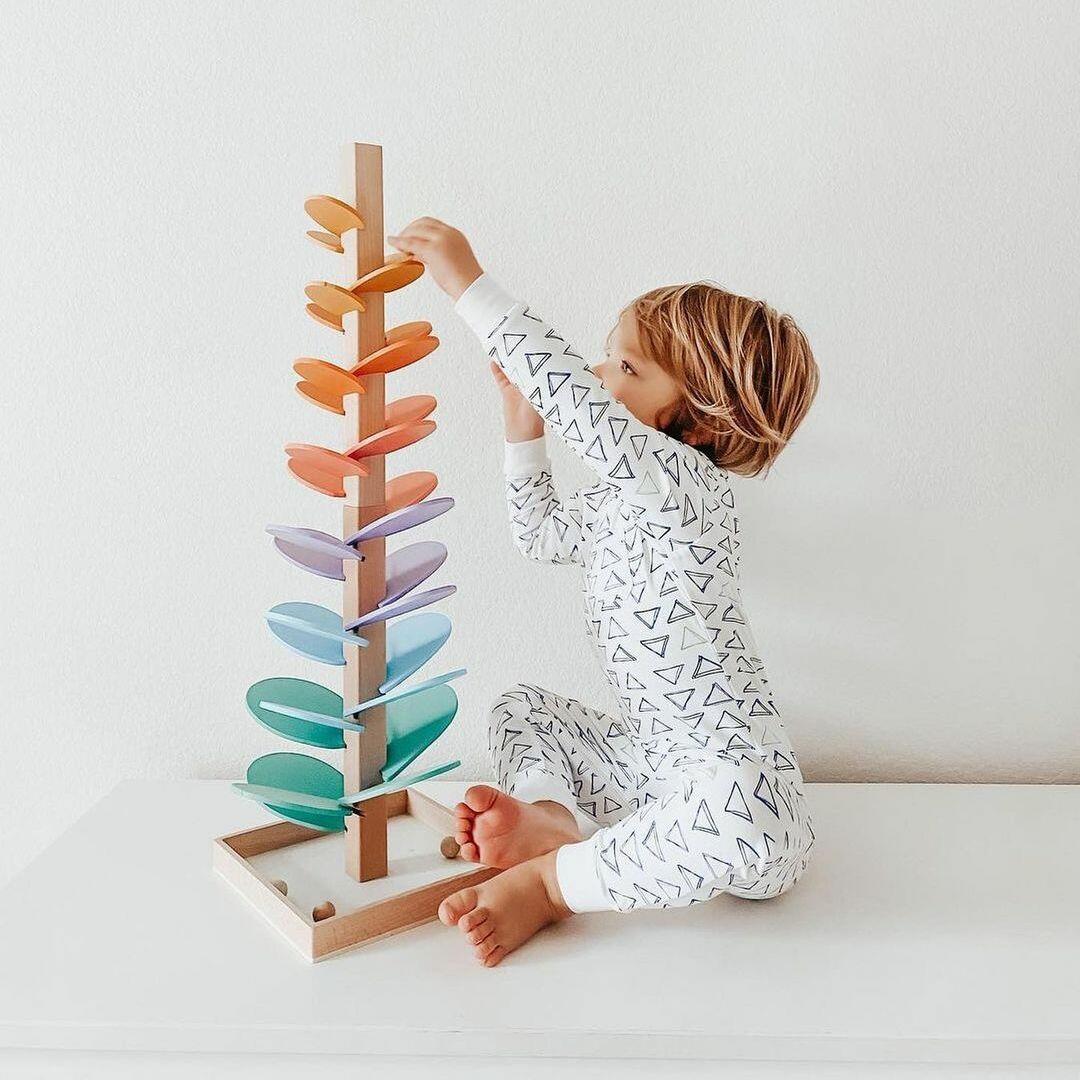 Jouet Arbre en Marbre Arc-en-ciel - Jeu de Lâcher de Balle Montessori