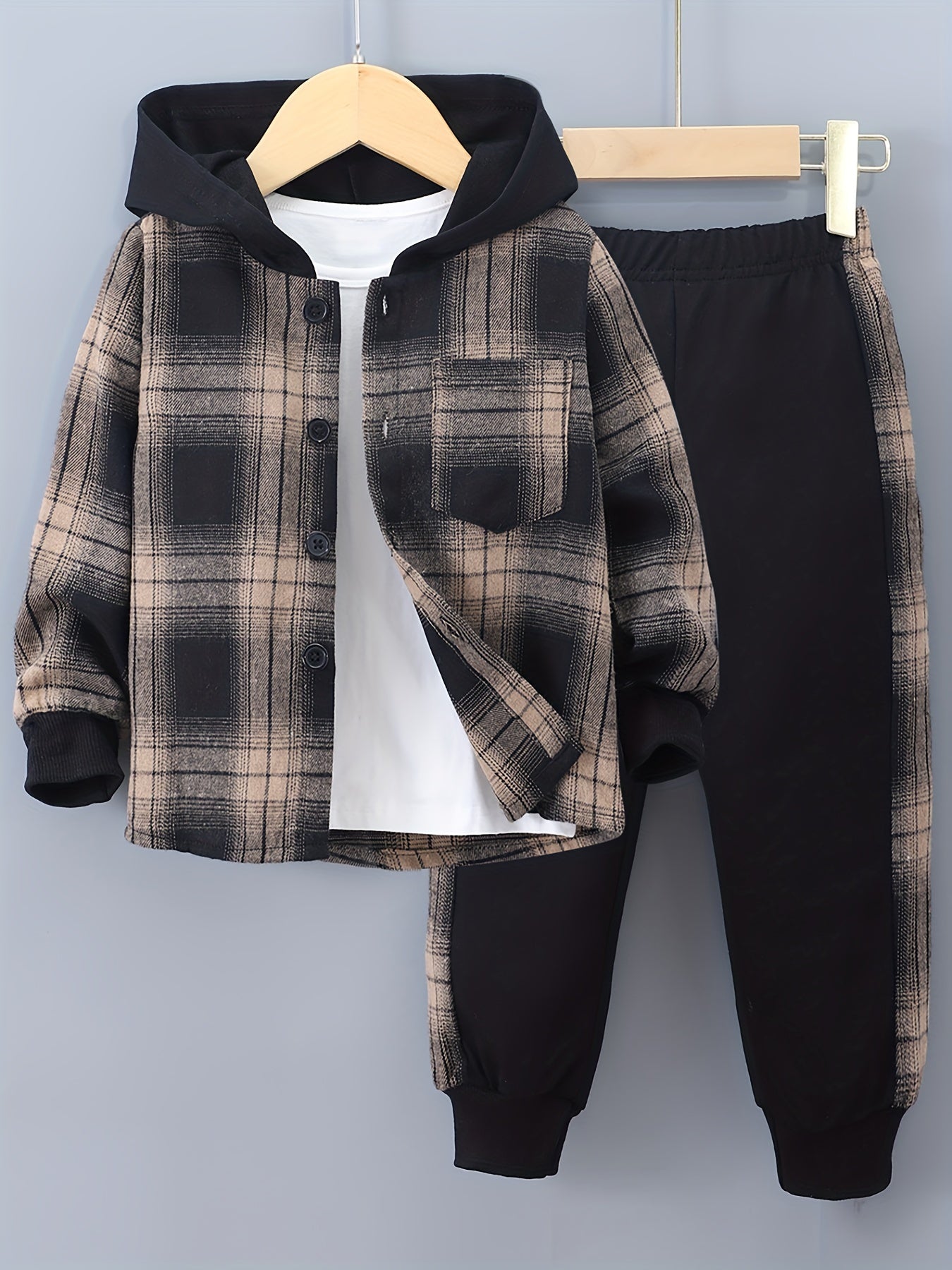 2-Piece Boys' Checked Hoodie & Tracksuit Bottoms with Long Sleeves - Filipe