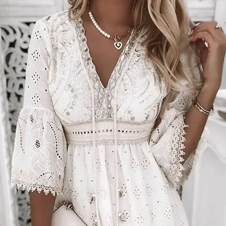 Naiara – Robe d'été bohème légère avec broderie et manches évasées