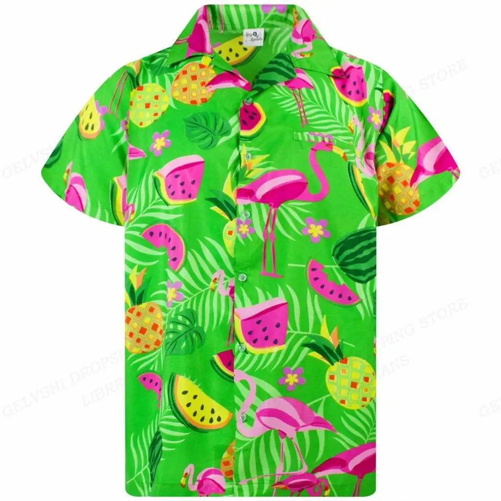 Nico - 3D Flamingo Printet Hawaii-skjorte til mænd