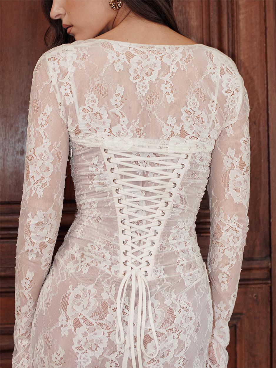 Robe Maxi avec Cordon et Dentelle - Ariella
