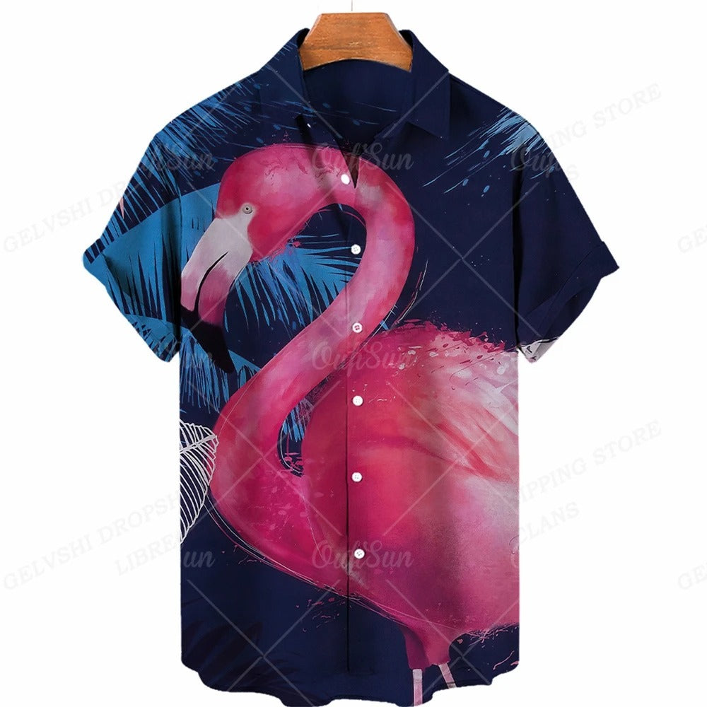 Nico - 3D Flamingo Printet Hawaii-skjorte til mænd