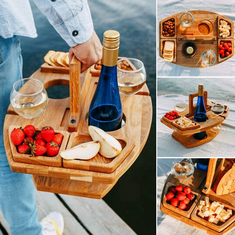 WineCo - Bærbart Træ Picnic Vinbord