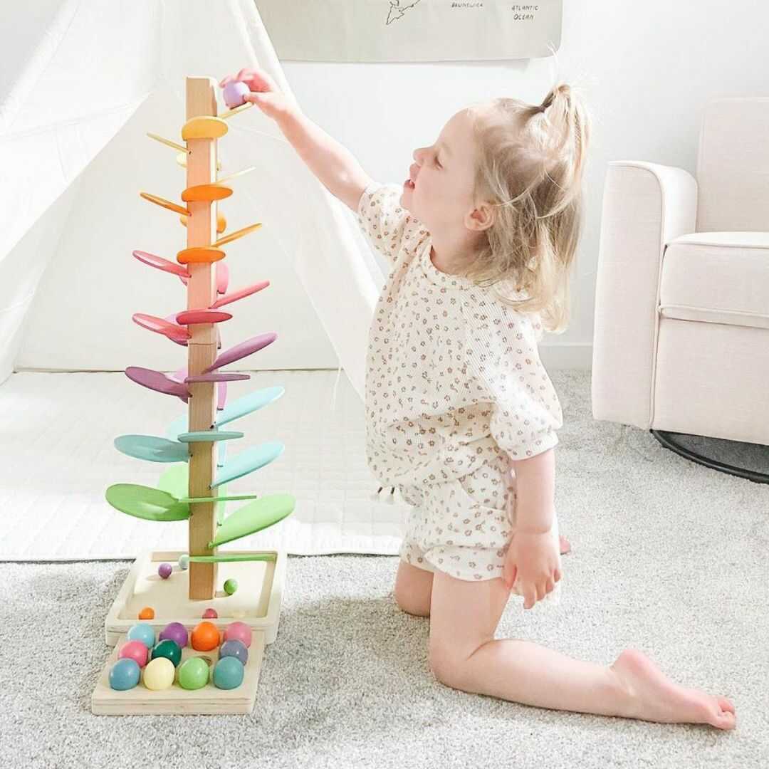 Jouet Arbre en Marbre Arc-en-ciel - Jeu de Lâcher de Balle Montessori