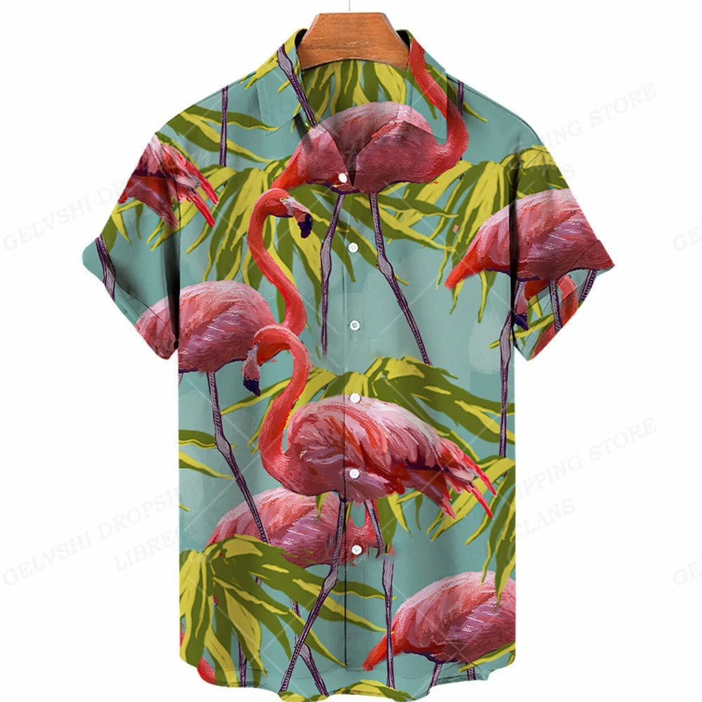 Nico - 3D Flamingo Printet Hawaii-skjorte til mænd