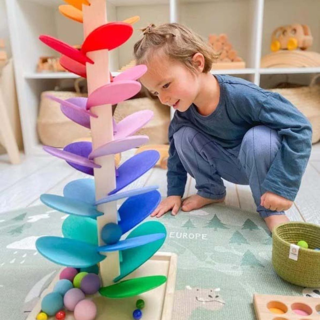 Jouet Arbre en Marbre Arc-en-ciel - Jeu de Lâcher de Balle Montessori