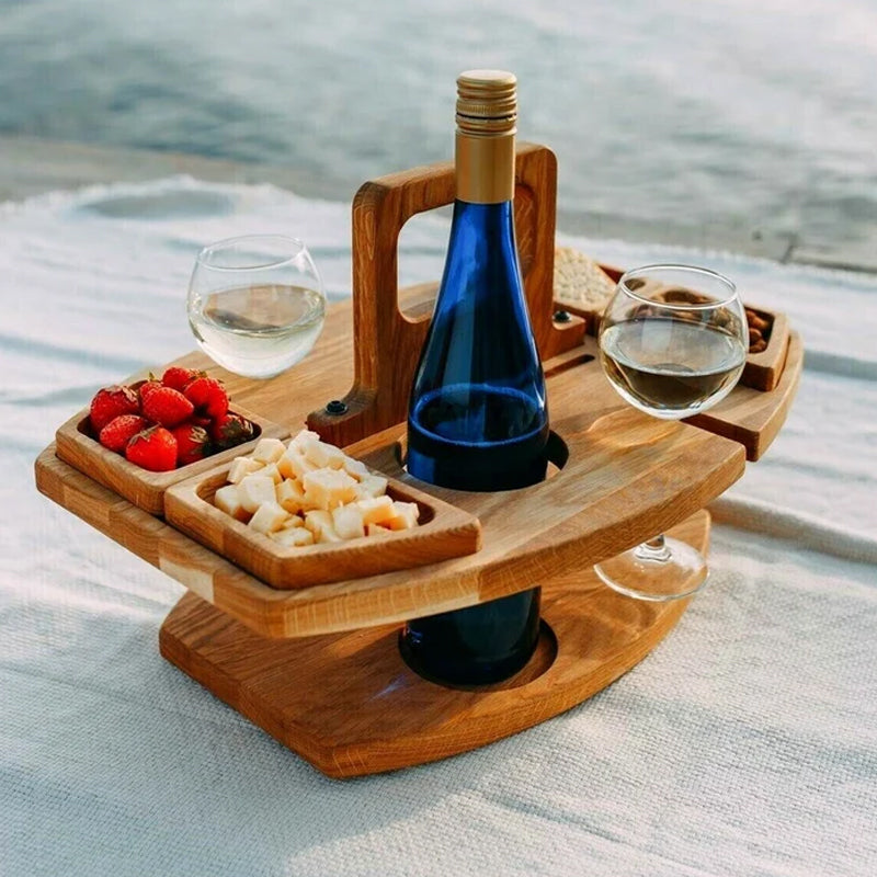 WineCo - Bærbart Træ Picnic Vinbord