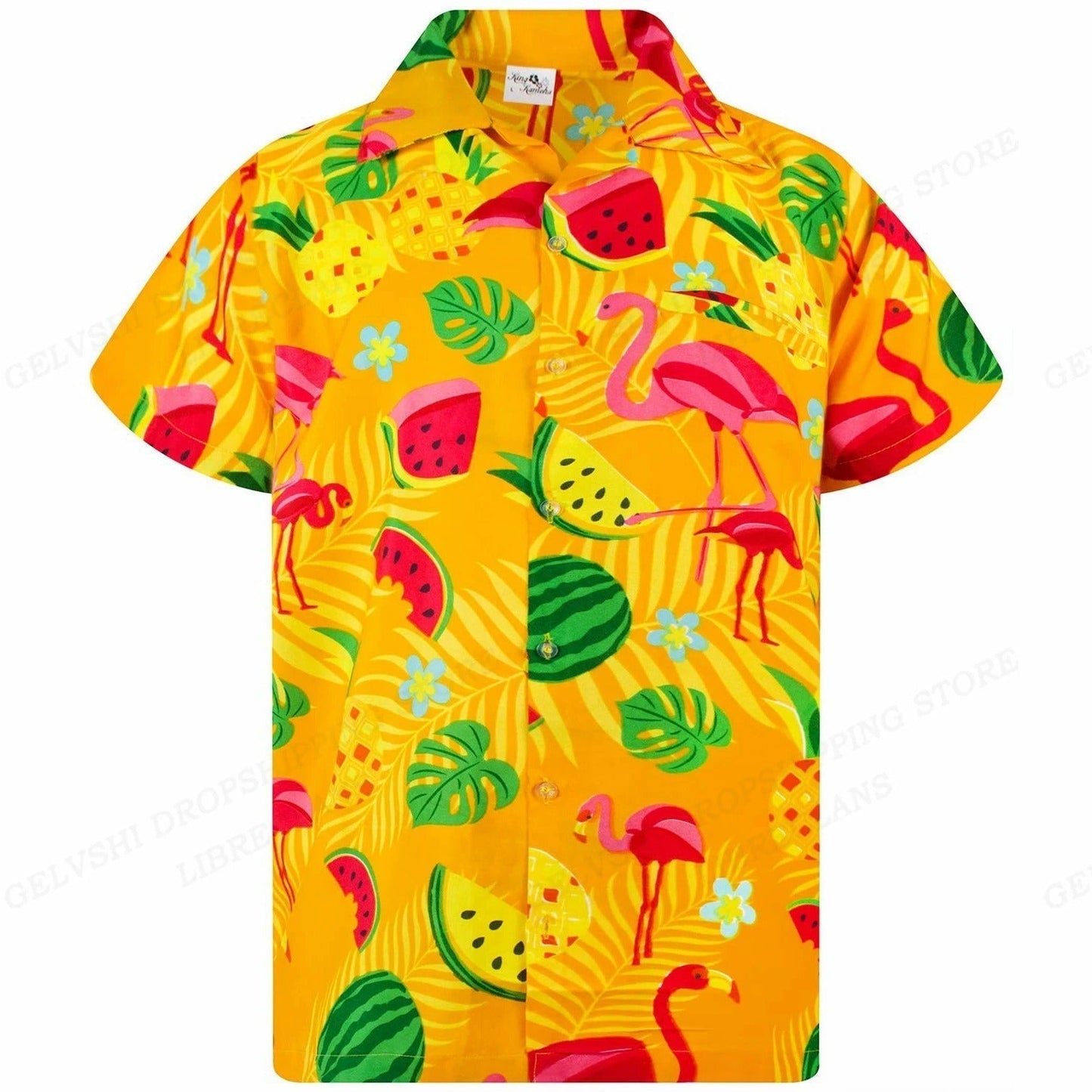 Nico - 3D Flamingo Printet Hawaii-skjorte til mænd