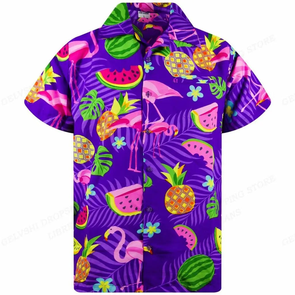 Nico - 3D Flamingo Printet Hawaii-skjorte til mænd