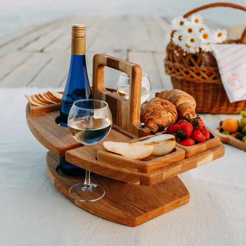 WineCo - Bærbart Træ Picnic Vinbord
