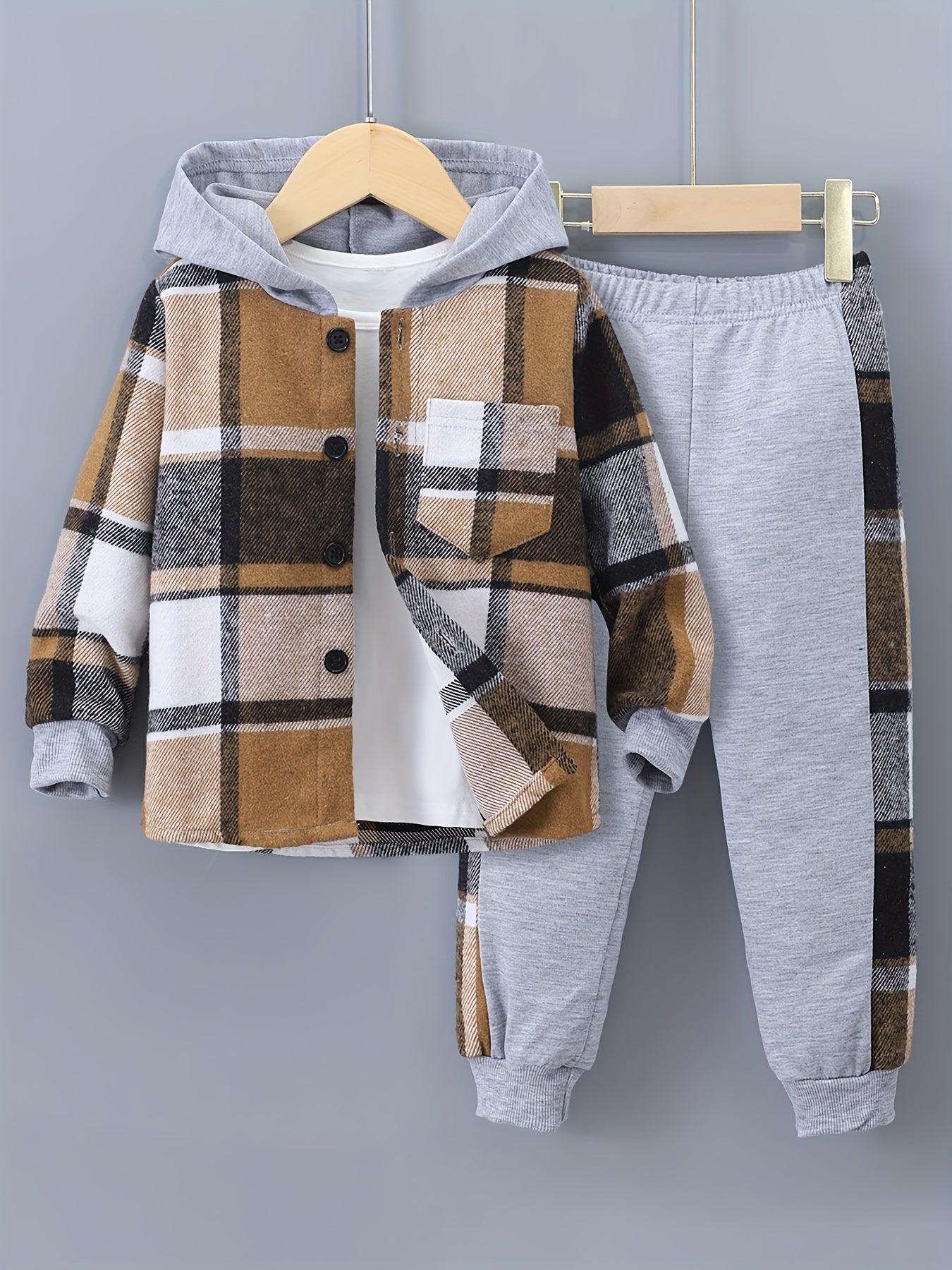 2-Piece Boys' Checked Hoodie & Tracksuit Bottoms with Long Sleeves - Filipe