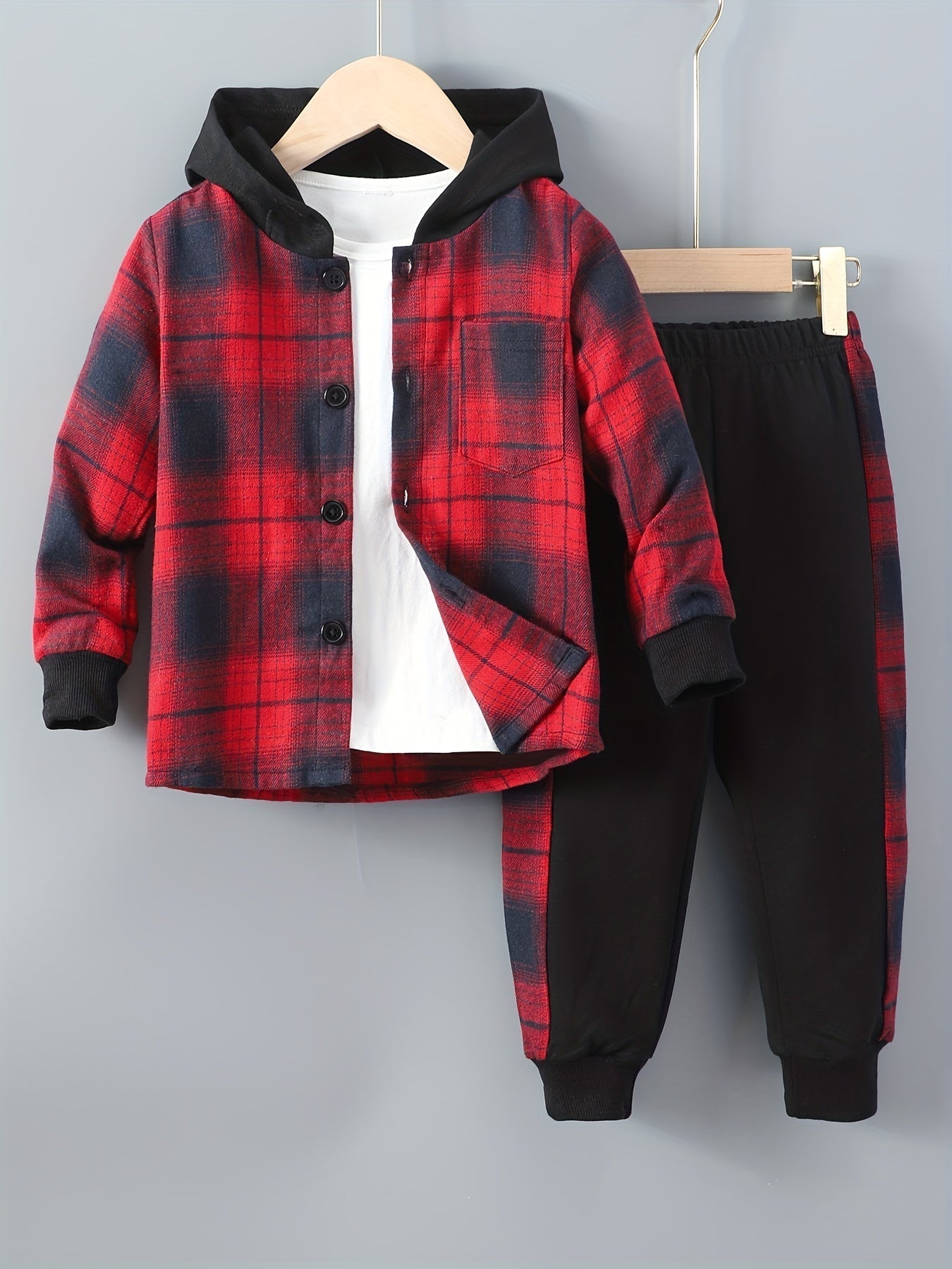 2-Piece Boys' Checked Hoodie & Tracksuit Bottoms with Long Sleeves - Filipe