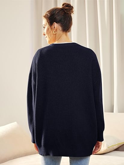 Oversized cardigan til kvinder med V-hals og knaplukning - Aleen