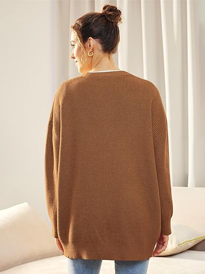 Oversized cardigan til kvinder med V-hals og knaplukning - Aleen