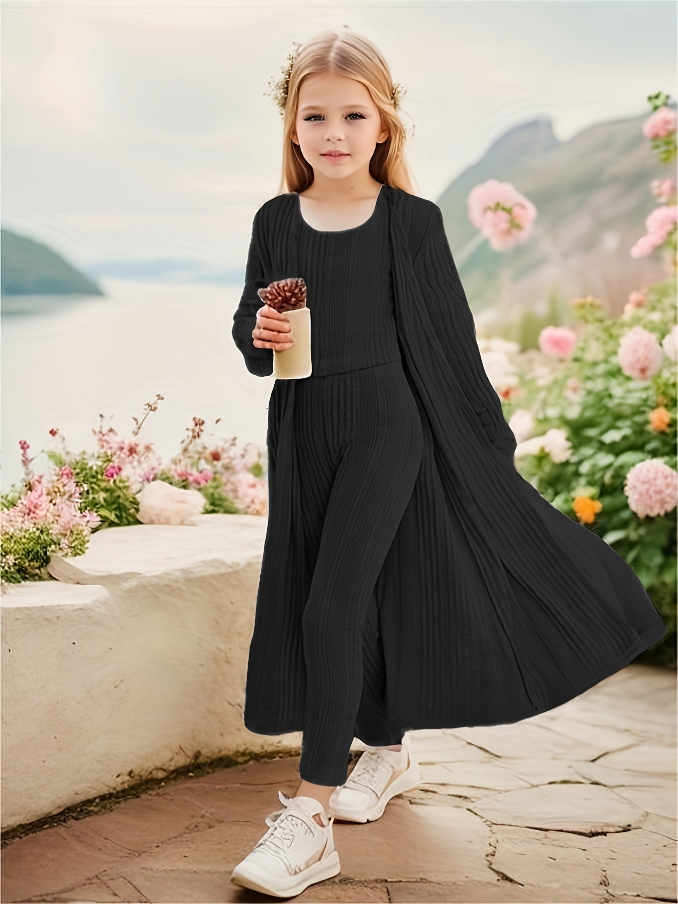 3-Piece Stretchy Knitted Cardigan + Top + Leggings - Charmaine