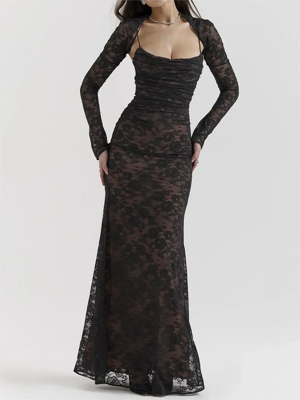 Robe Maxi avec Cordon et Dentelle - Ariella