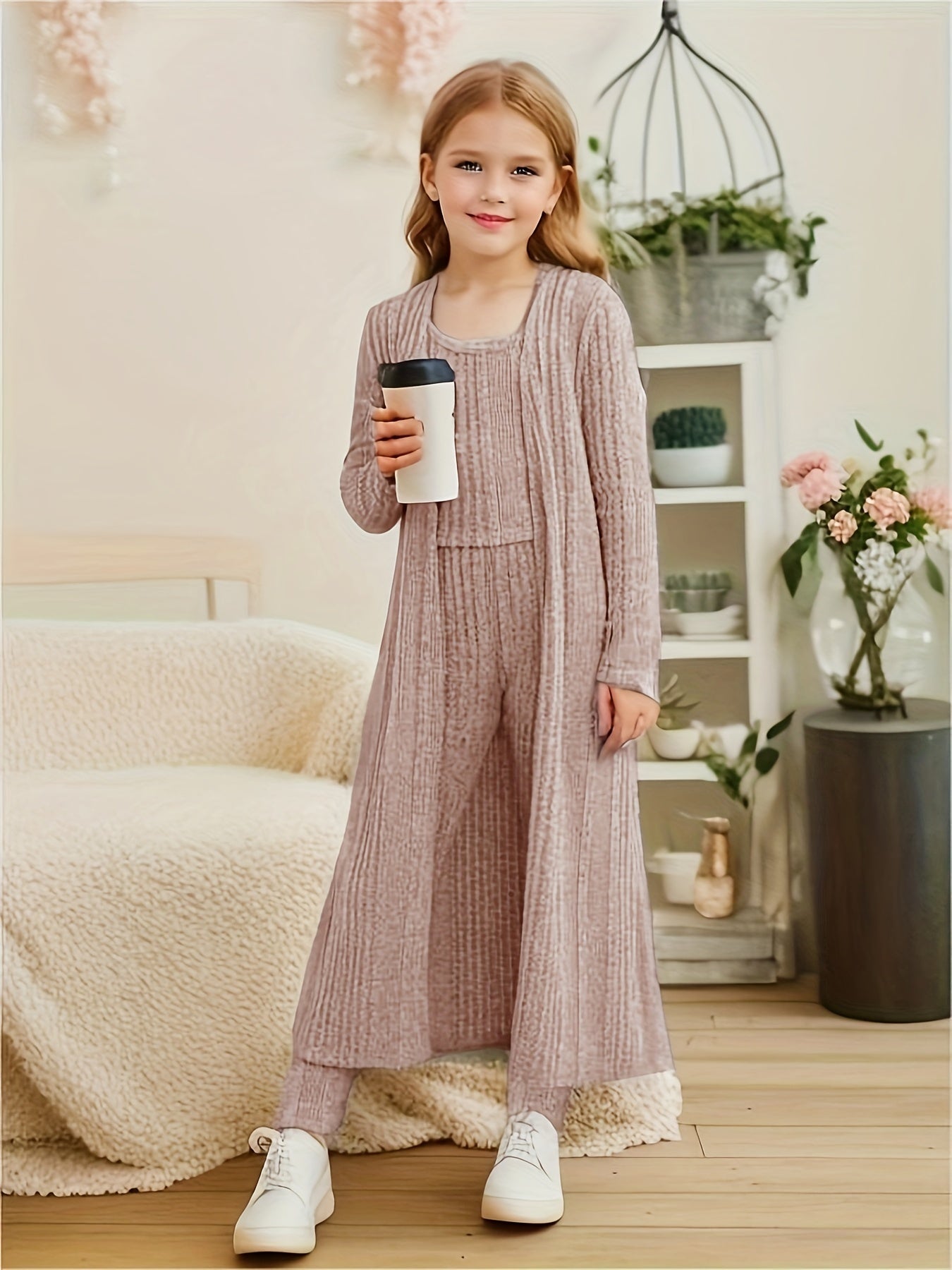 3-Piece Stretchy Knitted Cardigan + Top + Leggings - Charmaine