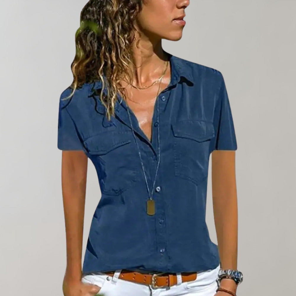 Aristea – Damebluse med korte ermer og avslappet eleganse