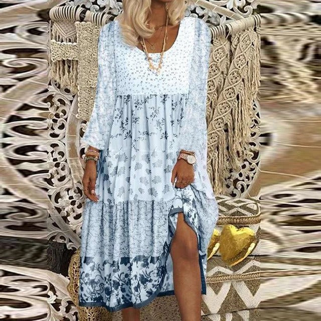Robe bohème pour femmes avec col en O et motif floral - Gisela