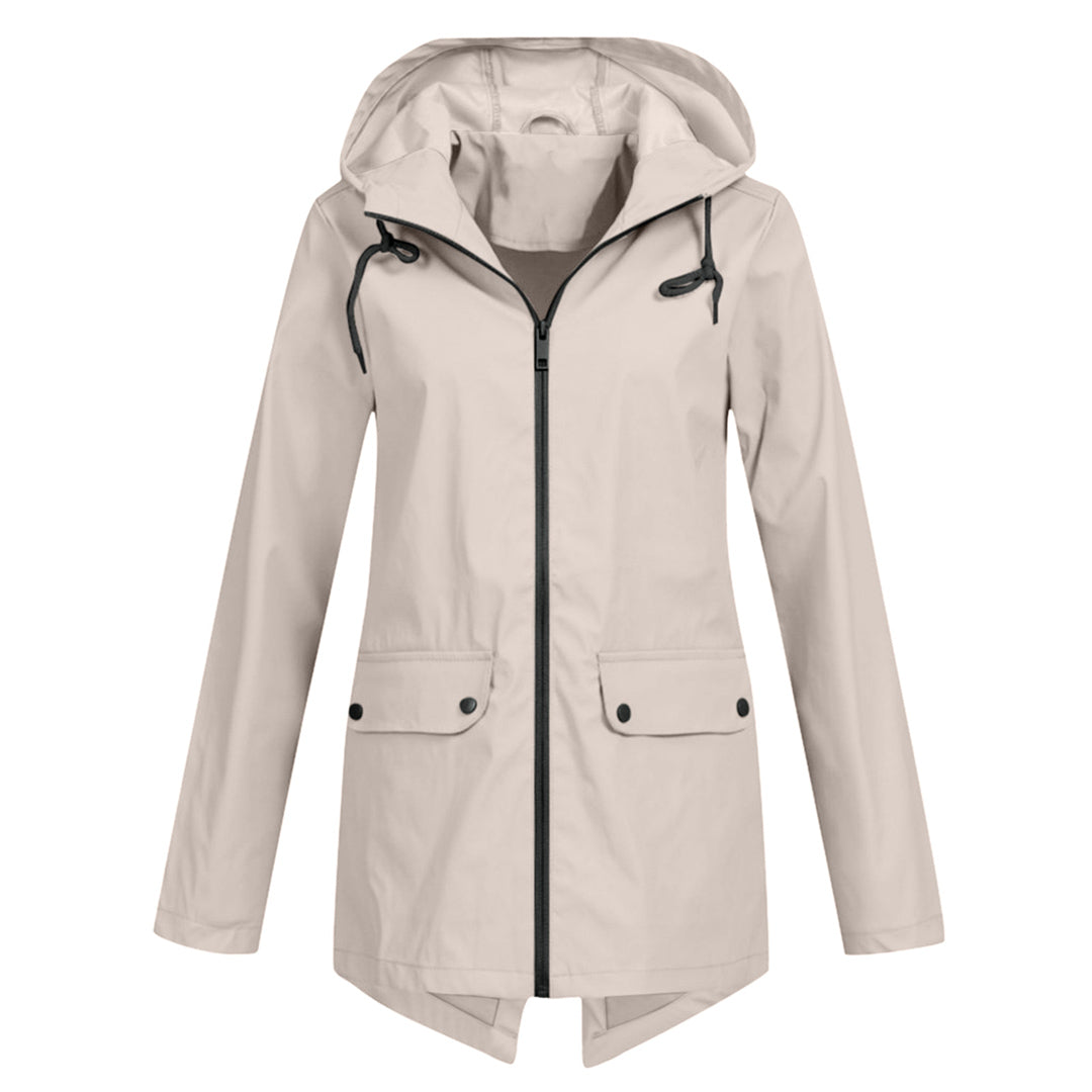 Presca - Langer Regenmantel mit Kapuze und Taschen für Damen