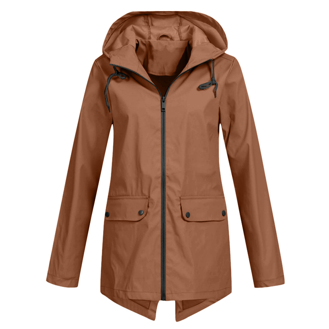 Presca - Langer Regenmantel mit Kapuze und Taschen für Damen