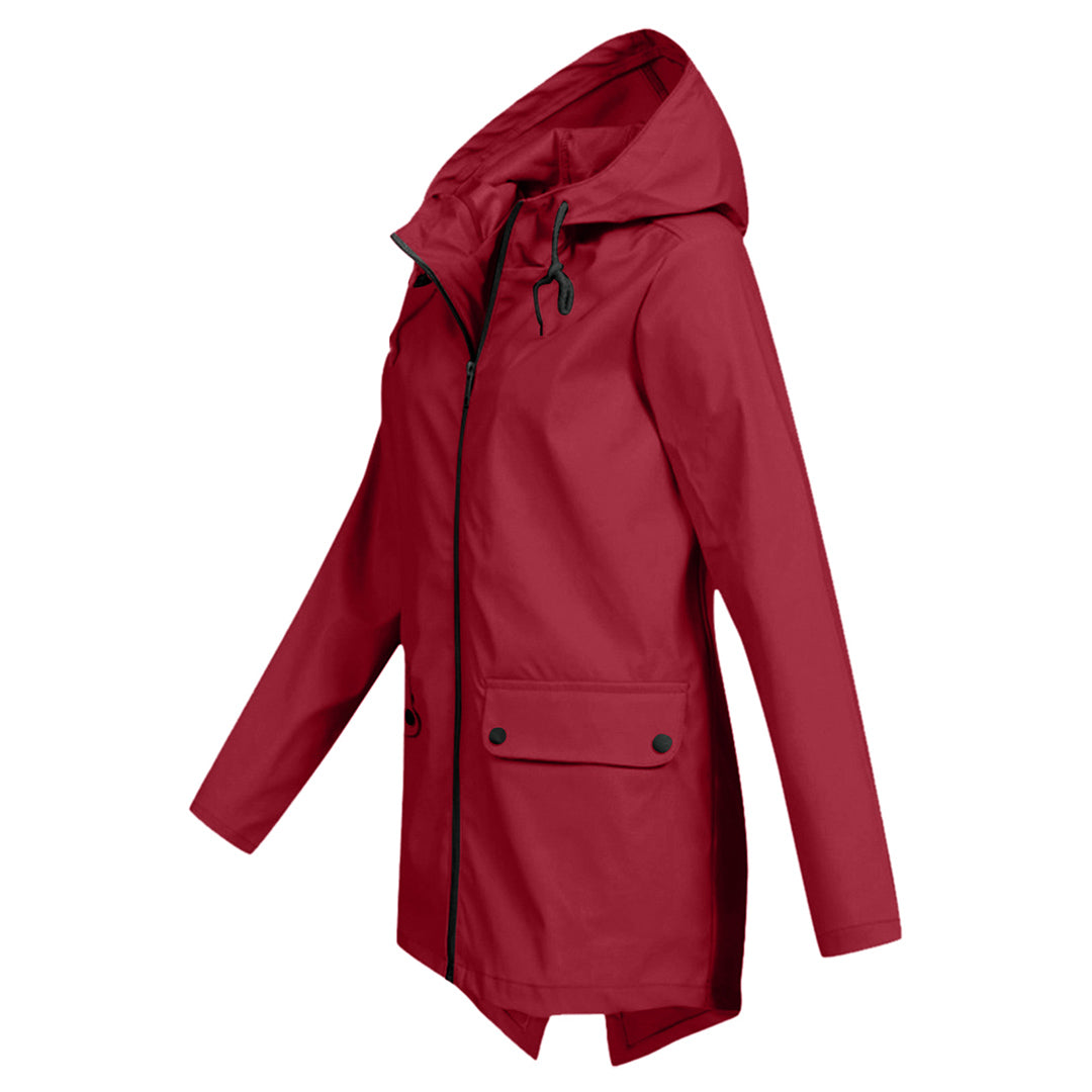 Presca - Langer Regenmantel mit Kapuze und Taschen für Damen