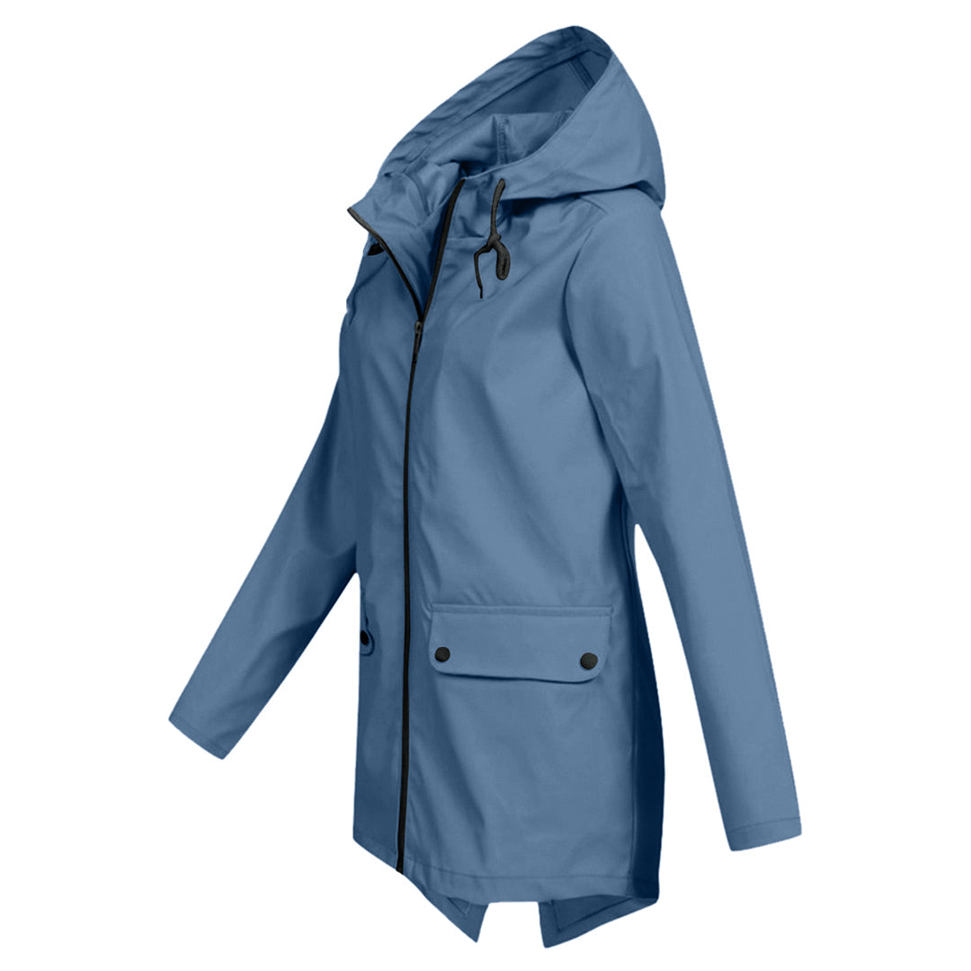 Presca - Langer Regenmantel mit Kapuze und Taschen für Damen