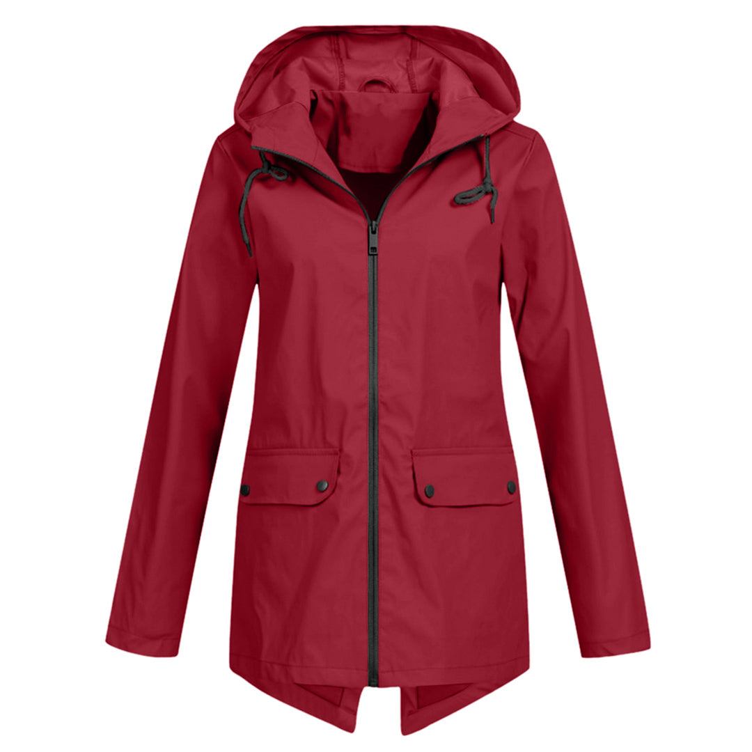 Presca - Langer Regenmantel mit Kapuze und Taschen für Damen