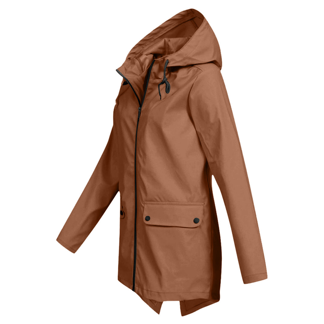 Presca - Langer Regenmantel mit Kapuze und Taschen für Damen