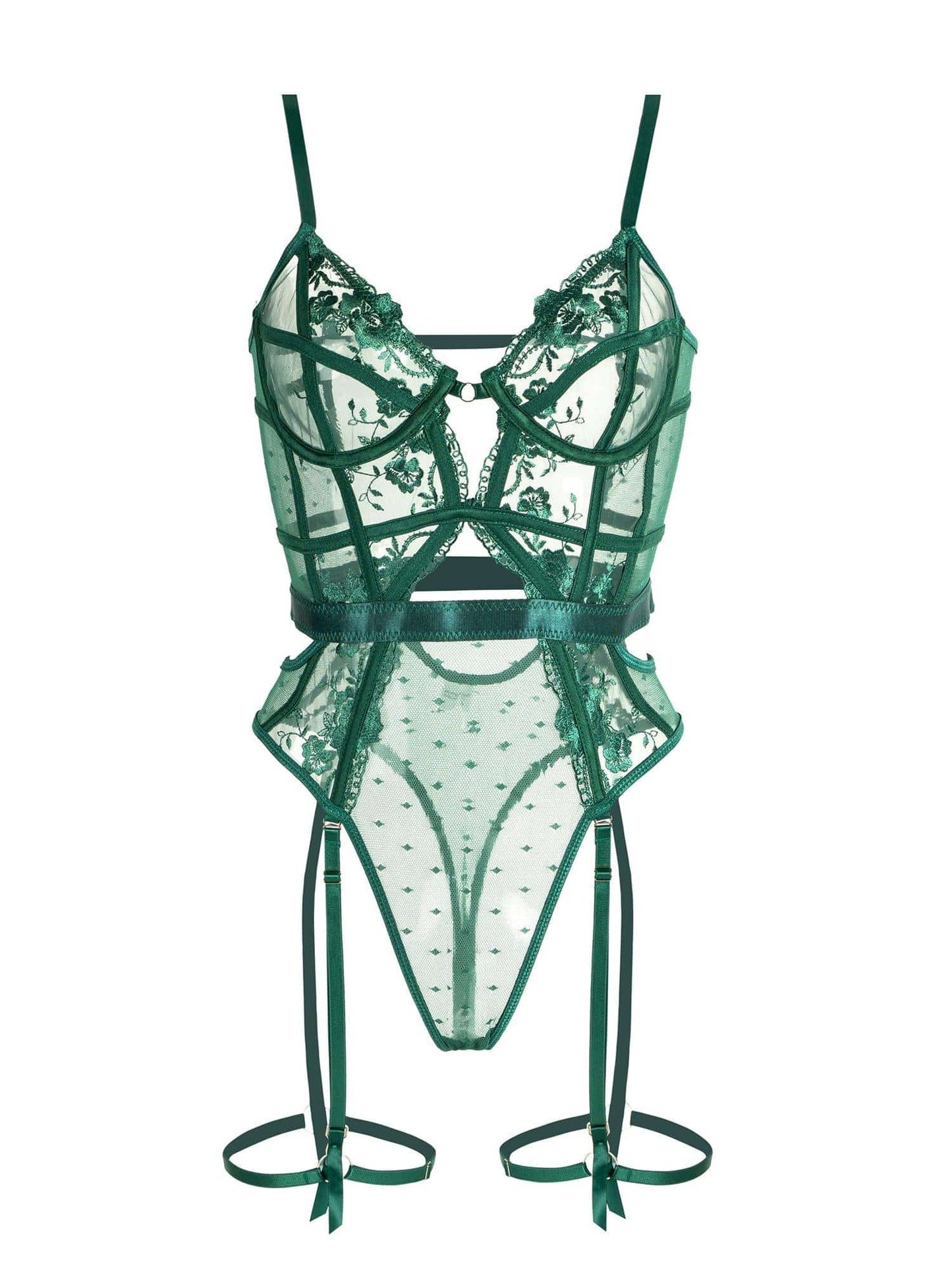 Mélodie - Lingerie corps en dentelle verte avec armatures