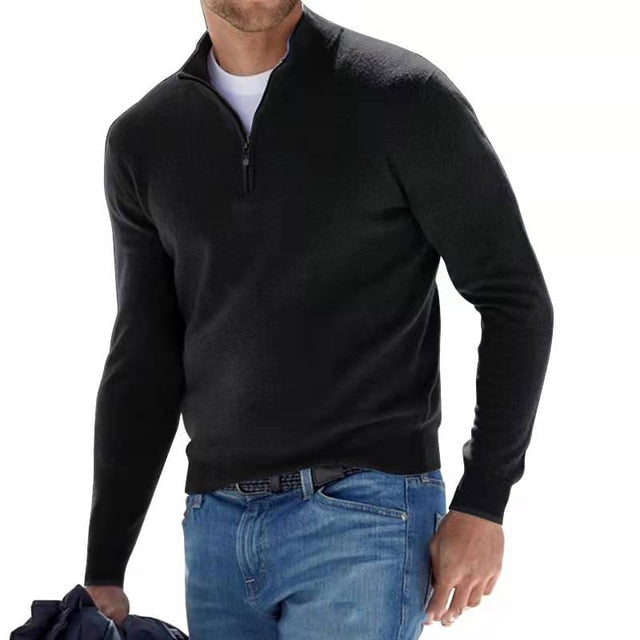 Men's V-Neck Pullover with Zip - Ideal for Spring