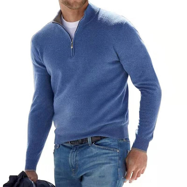 Men's V-Neck Pullover with Zip - Ideal for Spring