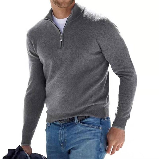 Men's V-Neck Pullover with Zip - Ideal for Spring