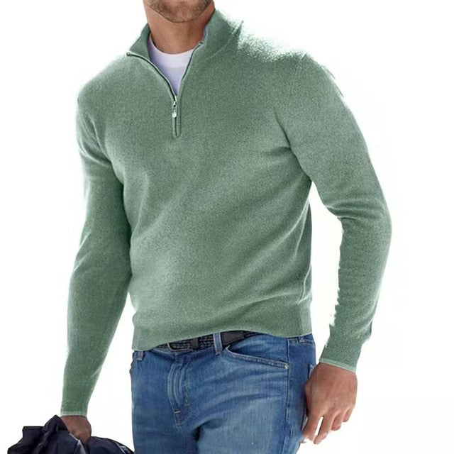 Men's V-Neck Pullover with Zip - Ideal for Spring