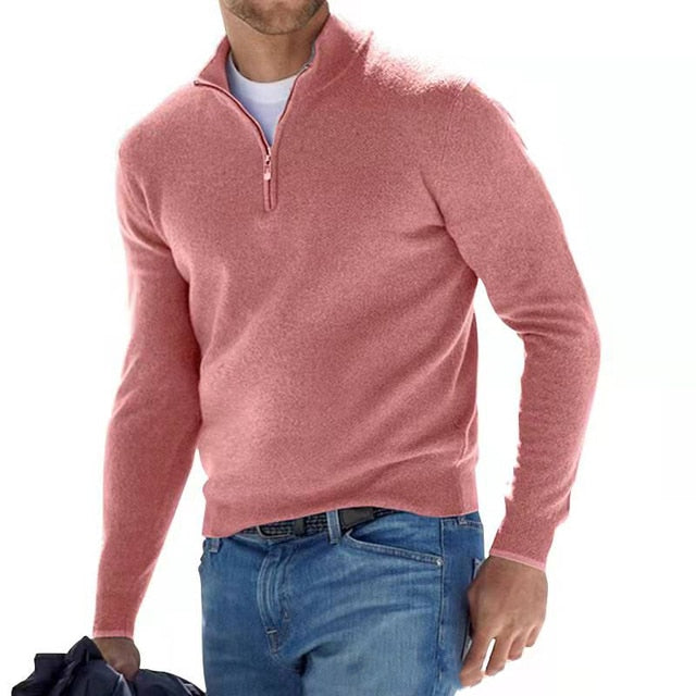 Men's V-Neck Pullover with Zip - Ideal for Spring