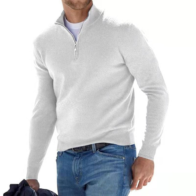 Men's V-Neck Pullover with Zip - Ideal for Spring