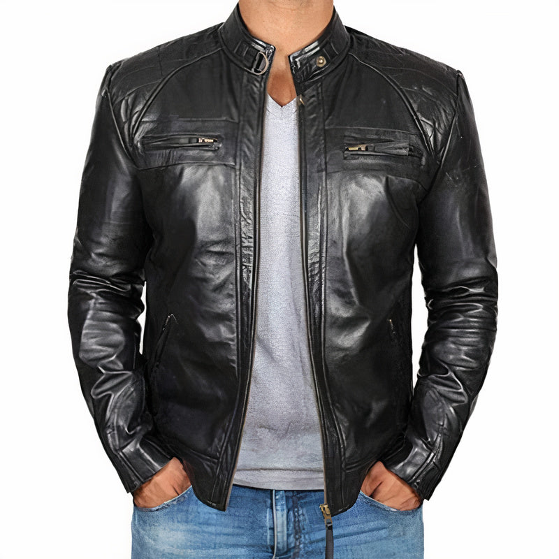 Phoenix - Veste en cuir élégante pour hommes avec poches zippées
