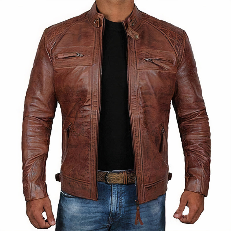 Phoenix - Veste en cuir élégante pour hommes avec poches zippées