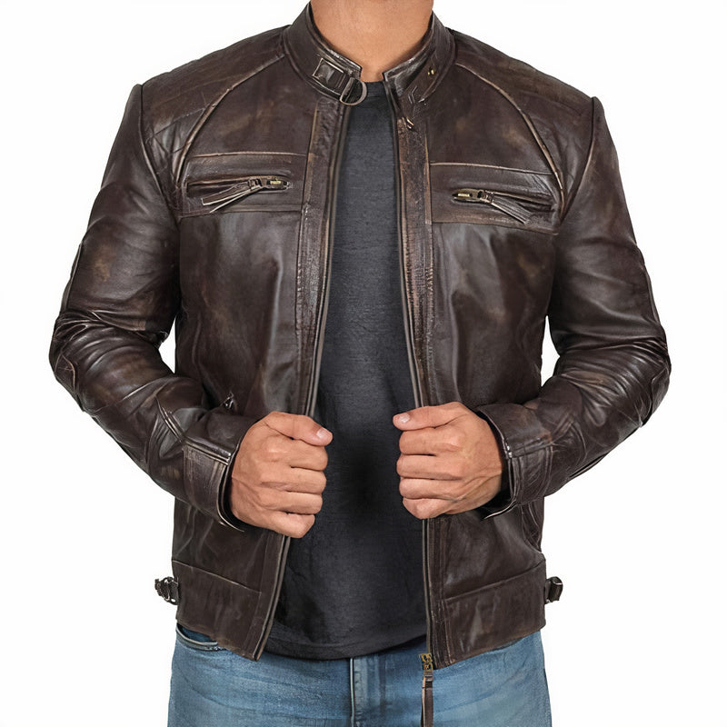 Phoenix - Veste en cuir élégante pour hommes avec poches zippées