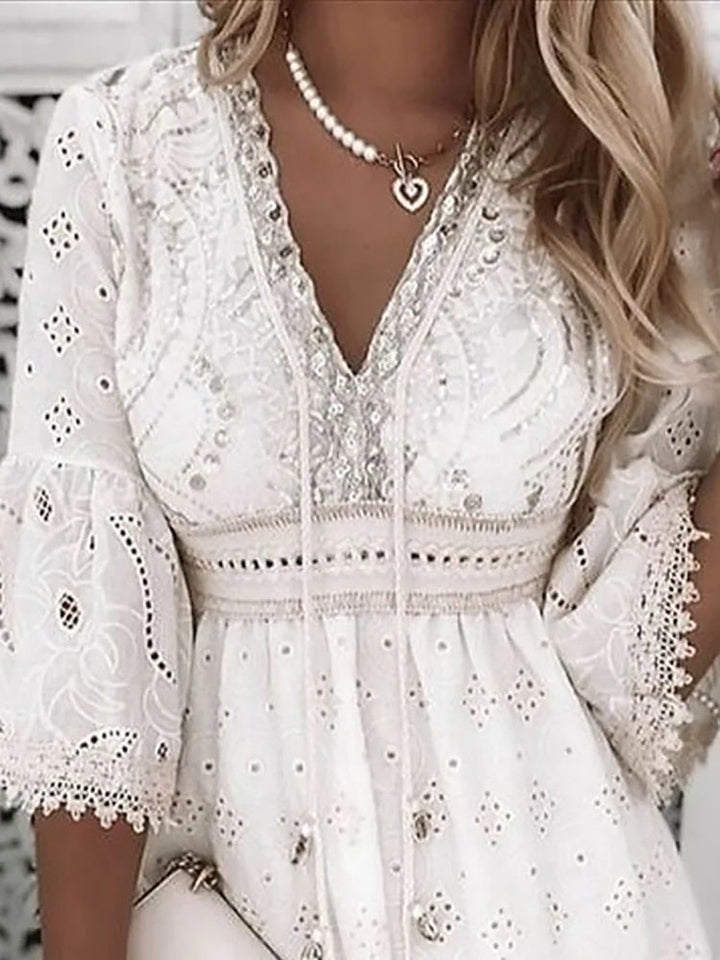 Naiara – Robe d'été bohème légère avec broderie et manches évasées