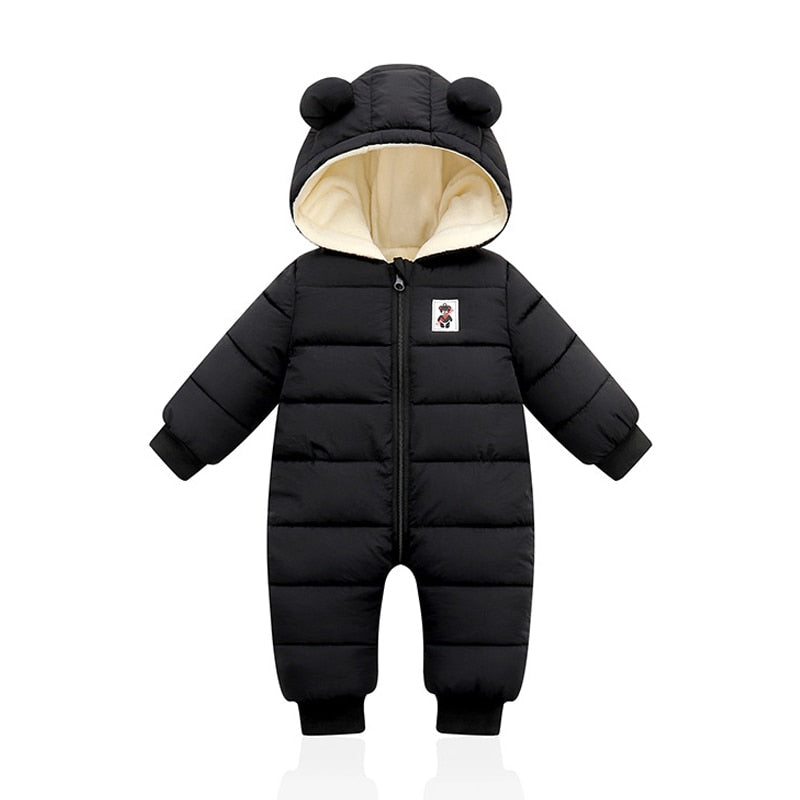 Warmer und gemütlicher Baby-Winterstrampler mit Ohren