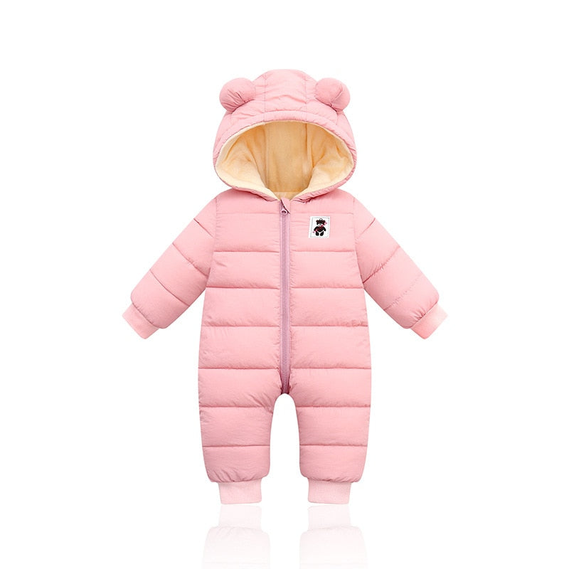 Warmer und gemütlicher Baby-Winterstrampler mit Ohren