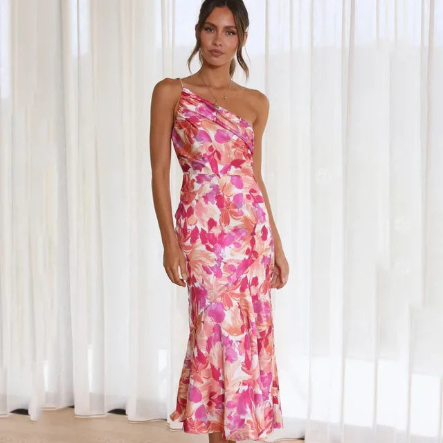 Robe rose à fleurs épaules dénudées - Noemi