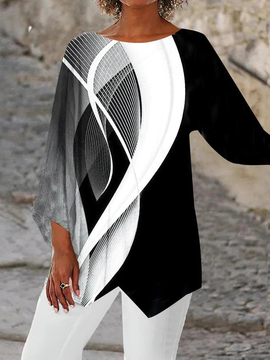 Moderne geometrisk tunika for kvinner med lange ermer – Luna
